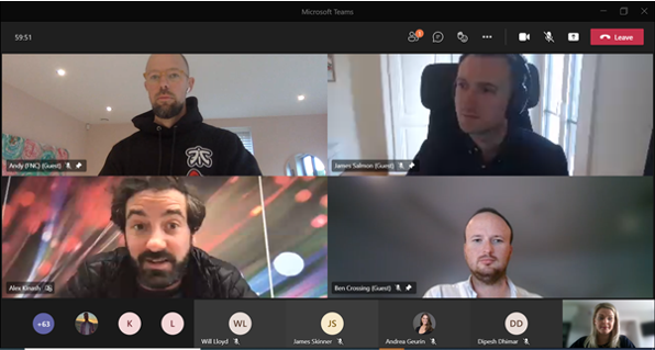 screen grab of an online meeting showing four people